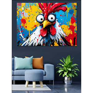 Çılgın Bakışlı Renkli Horoz Dekoratif Kanvas - Mdf Ahşap Tablo 35x50 cm