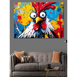 Çılgın Bakışlı Renkli Horoz Dekoratif Kanvas - Mdf Ahşap Tablo 35x50 cm