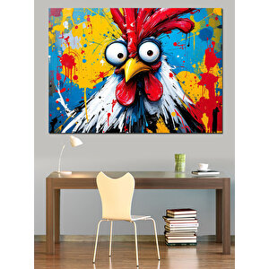 Çılgın Bakışlı Renkli Horoz Dekoratif Kanvas - Mdf Ahşap Tablo 35x50 cm