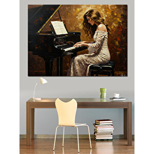 Piyano Çalan Zarif Kadın Dekoratif Kanvas - Mdf Ahşap Tablo 100x140 cm