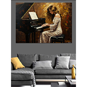 Piyano Çalan Zarif Kadın Dekoratif Kanvas - Mdf Ahşap Tablo 100x140 cm