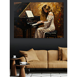 Piyano Çalan Zarif Kadın Dekoratif Kanvas - Mdf Ahşap Tablo 100x140 cm