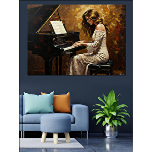 Piyano Çalan Zarif Kadın Dekoratif Kanvas - Mdf Ahşap Tablo
