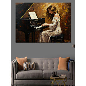 Piyano Çalan Zarif Kadın Dekoratif Kanvas - Mdf Ahşap Tablo