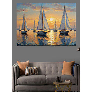 Günbatımında Yelkenli Tekneler Dekoratif Kanvas - Mdf Ahşap Tablo 70x100 cm