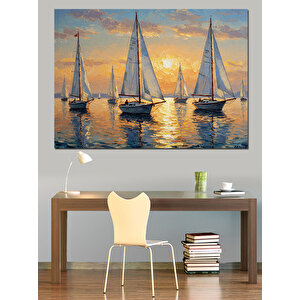 Günbatımında Yelkenli Tekneler Dekoratif Kanvas - Mdf Ahşap Tablo 70x100 cm