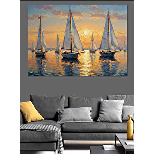 Günbatımında Yelkenli Tekneler Dekoratif Kanvas - Mdf Ahşap Tablo 70x100 cm