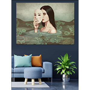 Maskeli Gizemli Kadın Dekoratif Kanvas - Mdf Ahşap Tablo 35x50 cm