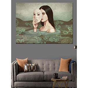 Maskeli Gizemli Kadın Dekoratif Kanvas - Mdf Ahşap Tablo 35x50 cm