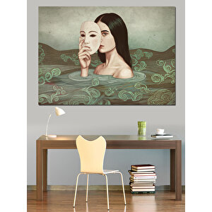 Maskeli Gizemli Kadın Dekoratif Kanvas - Mdf Ahşap Tablo 35x50 cm
