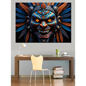 Korkutucu Törensel Maske Dekoratif Kanvas - Mdf Ahşap Tablo 25x35 cm