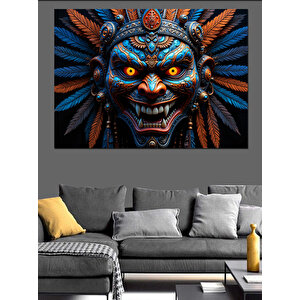 Korkutucu Törensel Maske Dekoratif Kanvas - Mdf Ahşap Tablo 25x35 cm