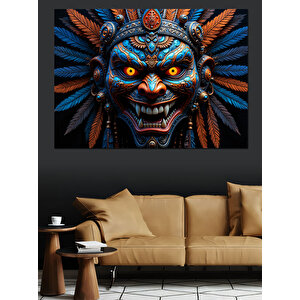 Korkutucu Törensel Maske Dekoratif Kanvas - Mdf Ahşap Tablo 25x35 cm