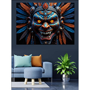 Korkutucu Törensel Maske Dekoratif Kanvas - Mdf Ahşap Tablo