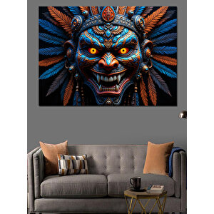 Korkutucu Törensel Maske Dekoratif Kanvas - Mdf Ahşap Tablo