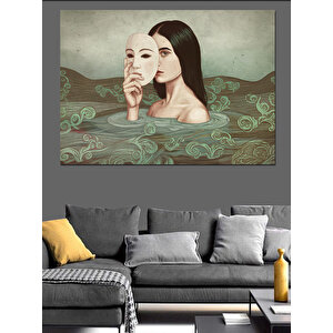 Maskeli Gizemli Kadın Dekoratif Kanvas - Mdf Ahşap Tablo