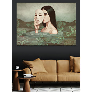 Maskeli Gizemli Kadın Dekoratif Kanvas - Mdf Ahşap Tablo