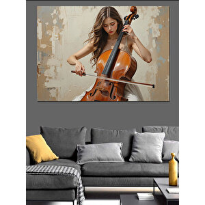 Çello Çalan Kadın Dekoratif Kanvas - Mdf Ahşap Tablo 35x50 cm