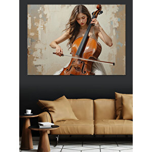 Çello Çalan Kadın Dekoratif Kanvas - Mdf Ahşap Tablo 35x50 cm