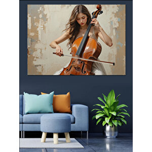 Çello Çalan Kadın Dekoratif Kanvas - Mdf Ahşap Tablo 35x50 cm
