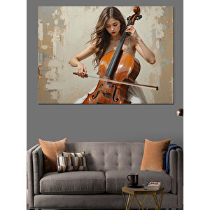 Çello Çalan Kadın Dekoratif Kanvas - Mdf Ahşap Tablo