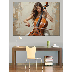 Çello Çalan Kadın Dekoratif Kanvas - Mdf Ahşap Tablo