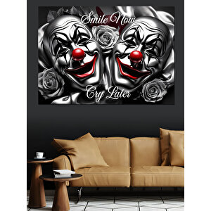 Ağlayan Palyaço Maskeleri İllüstrasyonu Dekoratif Kanvas - Mdf Ahşap Tablo 25x35 cm