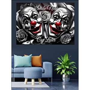 Ağlayan Palyaço Maskeleri İllüstrasyonu Dekoratif Kanvas - Mdf Ahşap Tablo 25x35 cm