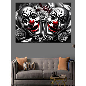 Ağlayan Palyaço Maskeleri İllüstrasyonu Dekoratif Kanvas - Mdf Ahşap Tablo 25x35 cm