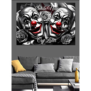 Ağlayan Palyaço Maskeleri İllüstrasyonu Dekoratif Kanvas - Mdf Ahşap Tablo