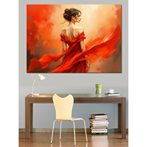 Kırmızı Elbiseli Kadın Dekoratif Kanvas - Mdf Ahşap Tablo 70x100 cm