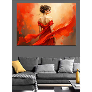 Kırmızı Elbiseli Kadın Dekoratif Kanvas - Mdf Ahşap Tablo 70x100 cm