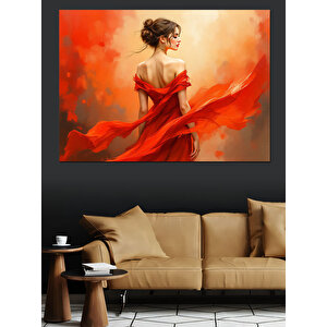 Kırmızı Elbiseli Kadın Dekoratif Kanvas - Mdf Ahşap Tablo 70x100 cm