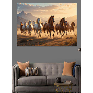 Koşan Vahşi At Sürüsü Dekoratif Kanvas - Mdf Ahşap Tablo 35x50 cm
