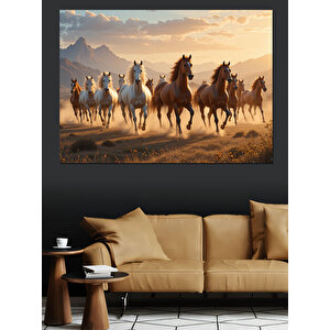 Koşan Vahşi At Sürüsü Dekoratif Kanvas - Mdf Ahşap Tablo