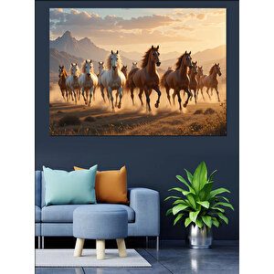 Koşan Vahşi At Sürüsü Dekoratif Kanvas - Mdf Ahşap Tablo