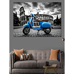 Roma’da Mavi Scooter Dekoratif Kanvas - Mdf Ahşap Tablo 100x140 cm
