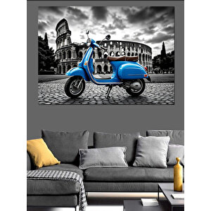 Roma’da Mavi Scooter Dekoratif Kanvas - Mdf Ahşap Tablo