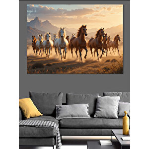 Koşan Vahşi At Sürüsü Dekoratif Kanvas - Mdf Ahşap Tablo 100x140 cm