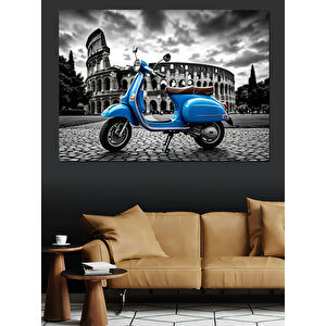 Roma’da Mavi Scooter Dekoratif Kanvas - Mdf Ahşap Tablo 25x35 cm