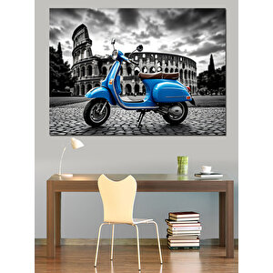 Roma’da Mavi Scooter Dekoratif Kanvas - Mdf Ahşap Tablo