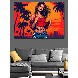 Palmiye Altında Kadın Dekoratif Kanvas - Mdf Ahşap Tablo 100x140 cm