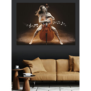 Çello Çalan Kadın Dekoratif Kanvas - Mdf Ahşap Tablo 70x100 cm