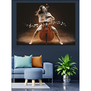 Çello Çalan Kadın Dekoratif Kanvas - Mdf Ahşap Tablo 70x100 cm