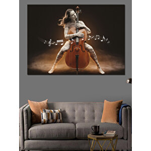 Çello Çalan Kadın Dekoratif Kanvas - Mdf Ahşap Tablo 70x100 cm