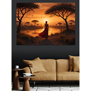 Günbatımında Yalnız Kadın Silüeti Dekoratif Kanvas - Mdf Ahşap Tablo 70x100 cm