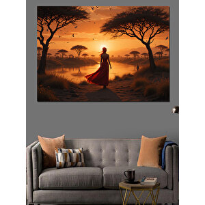Günbatımında Yalnız Kadın Silüeti Dekoratif Kanvas - Mdf Ahşap Tablo 70x100 cm