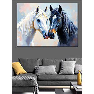 Beyaz At İkilisi Dekoratif Kanvas - Mdf Ahşap Tablo 100x140 cm