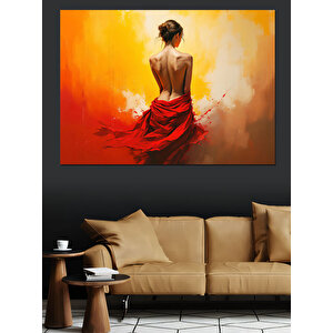 Kırmızı Elbiseli Kadın Dekoratif Kanvas - Mdf Ahşap Tablo 100x140 cm