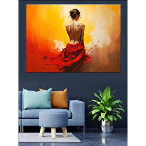 Kırmızı Elbiseli Kadın Dekoratif Kanvas - Mdf Ahşap Tablo 100x140 cm